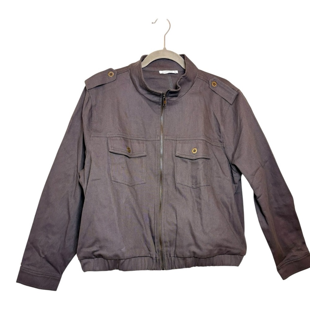 Staccato Charcoal Gray Zip Front Utility Jacket Workwear Minimalist Large